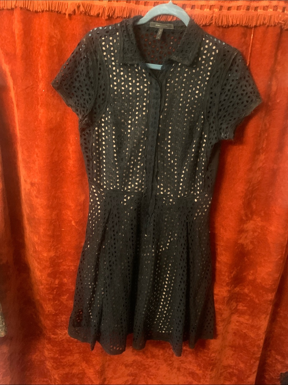 BCBG Black Eyelet Fit-and-Flare Dress - Women's